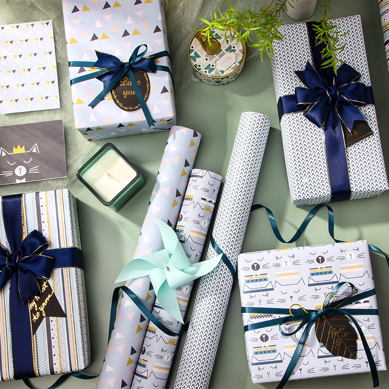Transfronterizo nuevo 80g papel Kraft blanco papel de regalo de cumpleaños del Día de San Valentín papel de regalo DIY papel de línea al por mayor