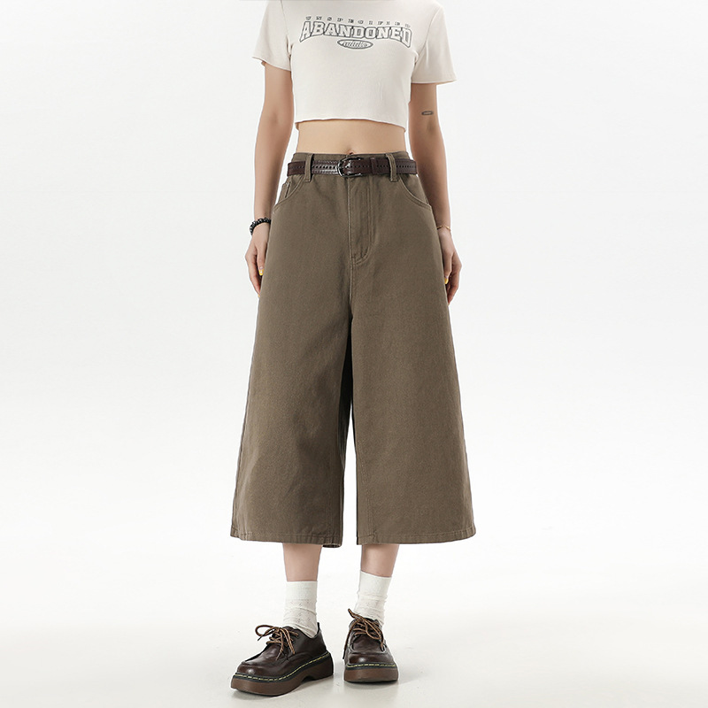 American Retro Denim Cropped Pants Summer Pure Cotton Unisex Trendy Straight Shorts Casual Versatile Mid-Length Pants American Retro Denim Cropped Pants Summer Pure Cotton Unisex Trendy Straight Shorts Casual Versatile Mid-Length Pants