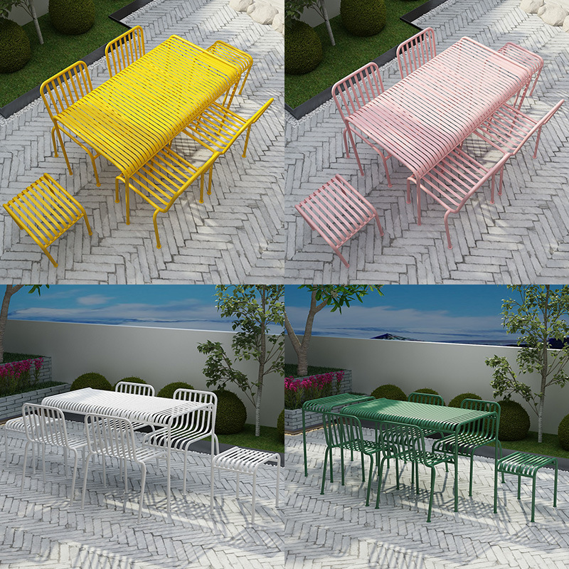 Outdoor Table and Chair Leisure Courtyard Balcony Colorful Small Table and Chair Outdoor Milk Tea Shop Outdoor Rainproof Sunscreen Table and Chair Combination
