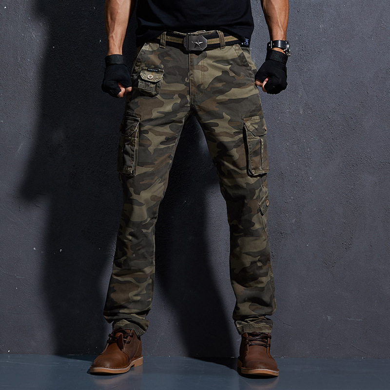 Autumn and Winter Workwear Camouflage Jeans Men's Straight Slim Multi-Pocket Long Pants Men's Outdoor Military Training Casual Trendy Brand