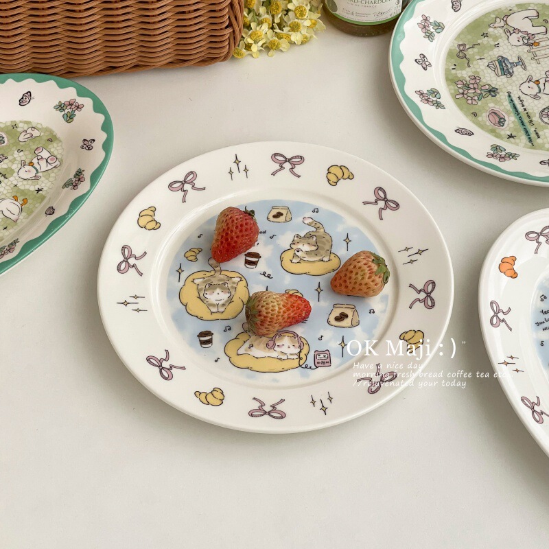 Cake Plate Delicate Cute Tableware Good-looking Breakfast Plate Cartoon Plate in Wind Ceramic Oval Plate Dessert Plate