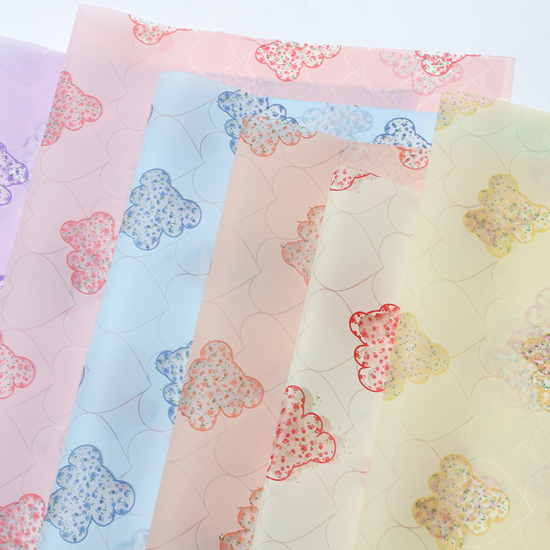 Jardín brillante oso película de gel de flores papel de embalaje semitransparente papel hansu diy ramo de flores hecha a mano florista regalo image 5