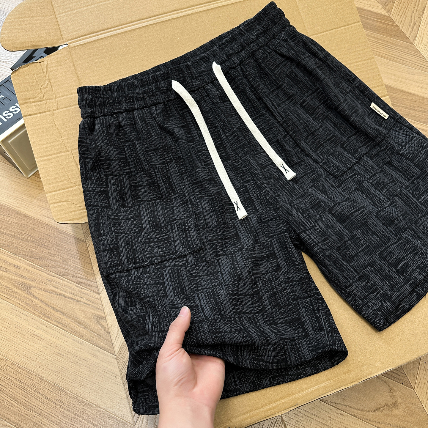 Summer Style American Corduroy Plaid Casual Pants Loose Straight Leg Athletic Capri for Young Men mid Waist Drawstring_viptrois.com