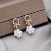 Silver needle, universal earrings from pearl with bow, silver 925 sample, city style, simple and elegant design, wholesale