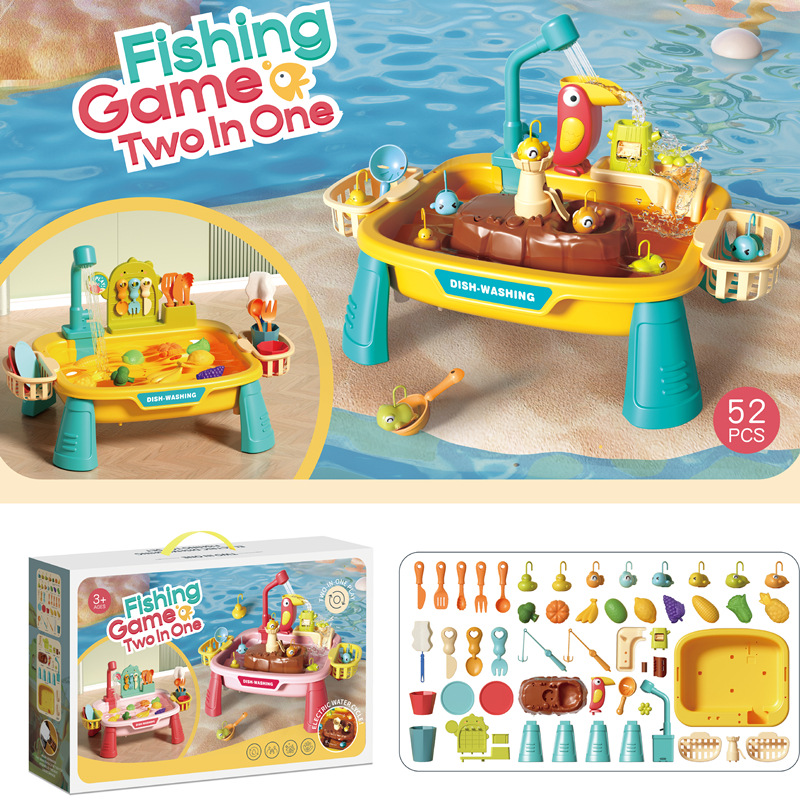 Mesa de pesca giratoria de cocina de agua de circulación eléctrica para niños de comercio exterior mesa de pesca jugando piscina de pesca de agua juguetes interactivos