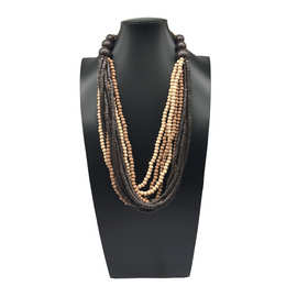 亚马逊跨境新款多层撞色木珠串珠长非洲项链 wood necklace women