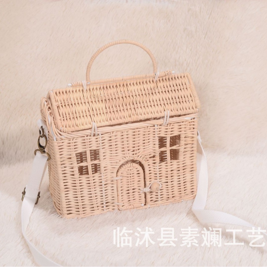 Corea del Sur ins tejido hecho a mano pequeña casa mensajero bolsa de transporte mochila cesta almacenamiento niños Fotografía adornos