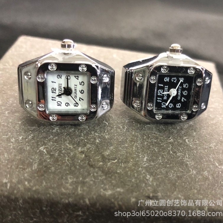 ebay等外贸网站热卖爆款时尚创意简约弹性方形钢色戒指表