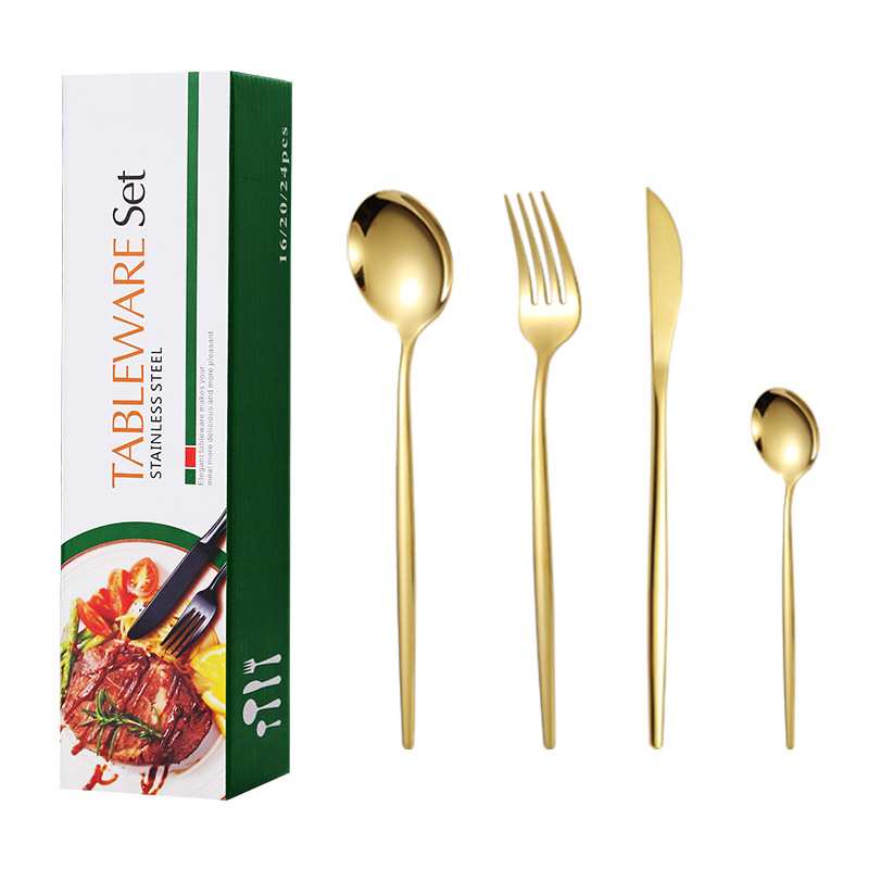 Transfronterizo amazon portugal 20 piezas traje de vajilla occidental cuchillo de carne de acero inoxidable, tenedor y cuchara caja de regalo