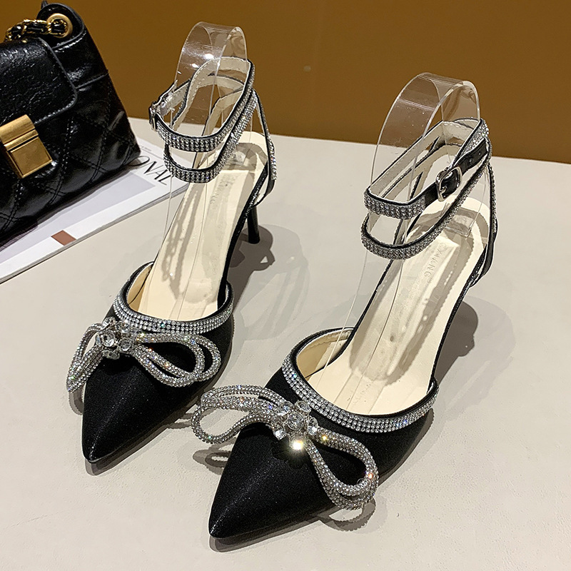 Women's shoes wholesale pointed rhinestone sandals 2022 new fashion Korean style stiletto solid color Internet famous ins high heels