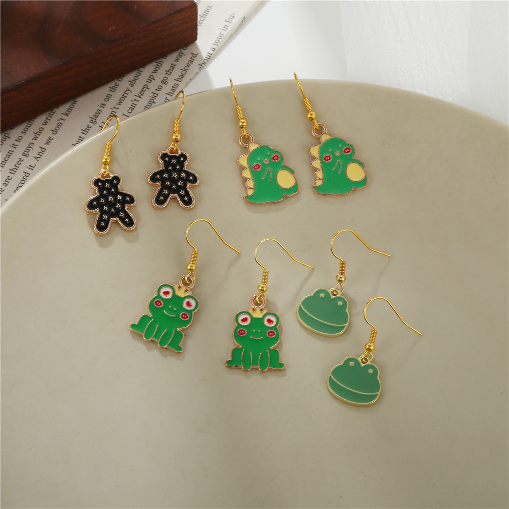 Korean Version Of The Small Dinosaur Bear Frog Alloy Oil Drip Diy Earrings  Cartoon Animal Earrings display picture 3