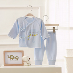 0-3月新生嬰兒衣服春季純棉a類無骨和尚服開襠褲男女寶寶分體套裝