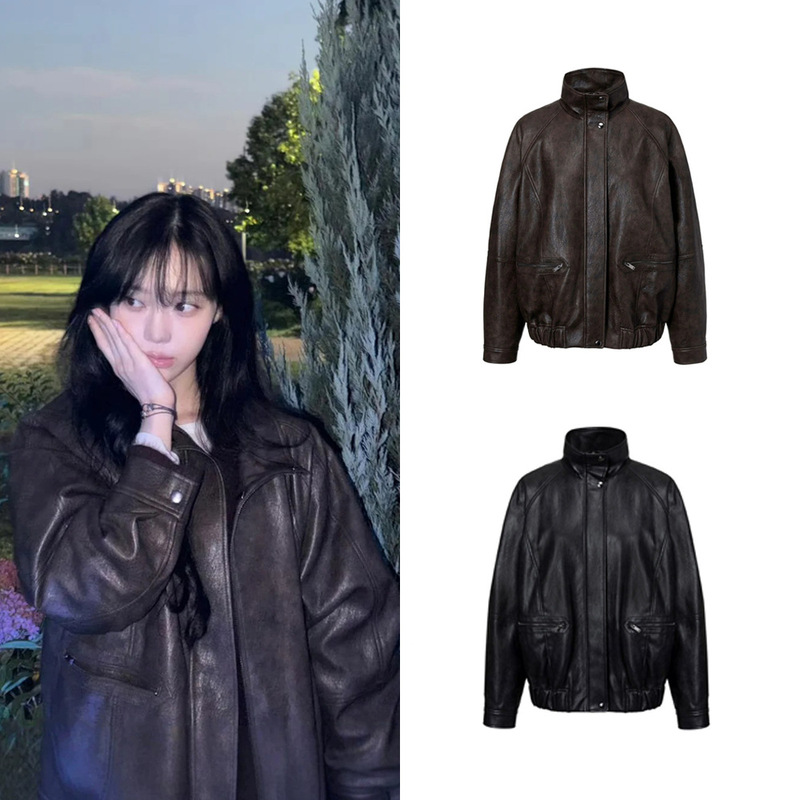 Now the New 2026 Autumn Collection Features a Loose-Fitting Leather Jacket with a Turn-Down Collar, the Same Style Worn by Korean Designer Rai in Winter