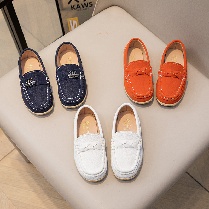 Children's Loafers, Boys' Leather Shoes, New Spring and Autumn Soft-Soled Slip-On Shoes, Fashionable British Style Casual Shoes for Kids