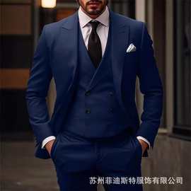 2024新款欧美加肥外贸大码西装三件套新郎伴郎主持人宴会礼服西装