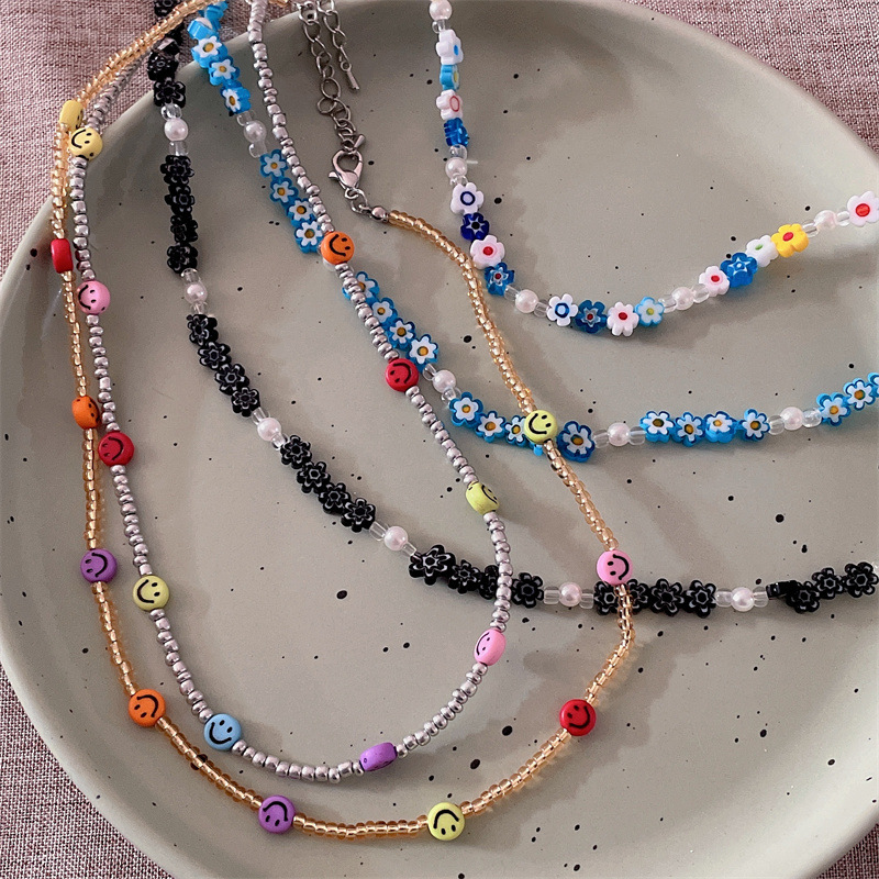 Womenu0027S Vacation Flower Beaded Pearl Necklace Patchwork