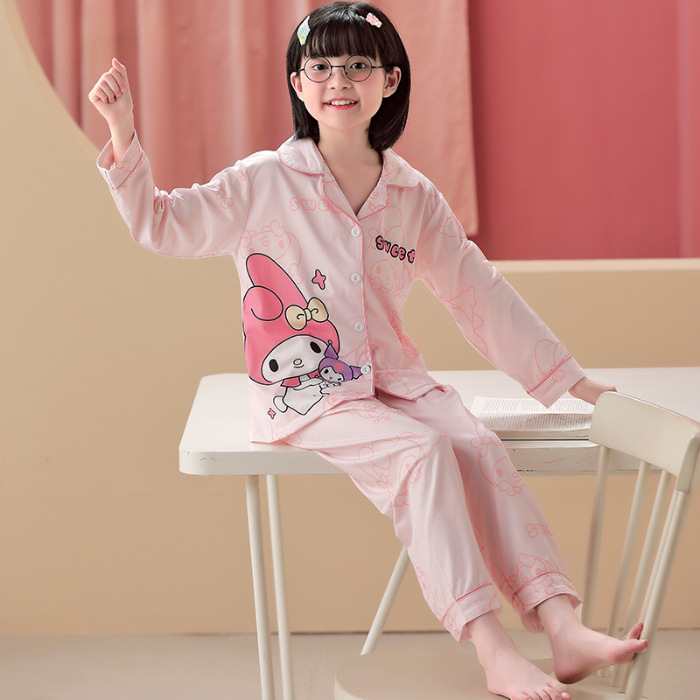 Pijamas para niños primavera y otoño pijamas para padres e hijos de niños y niñas de algodón de manga larga de dibujos animados cardigan ropa para el hogar para niños medianos y grandes