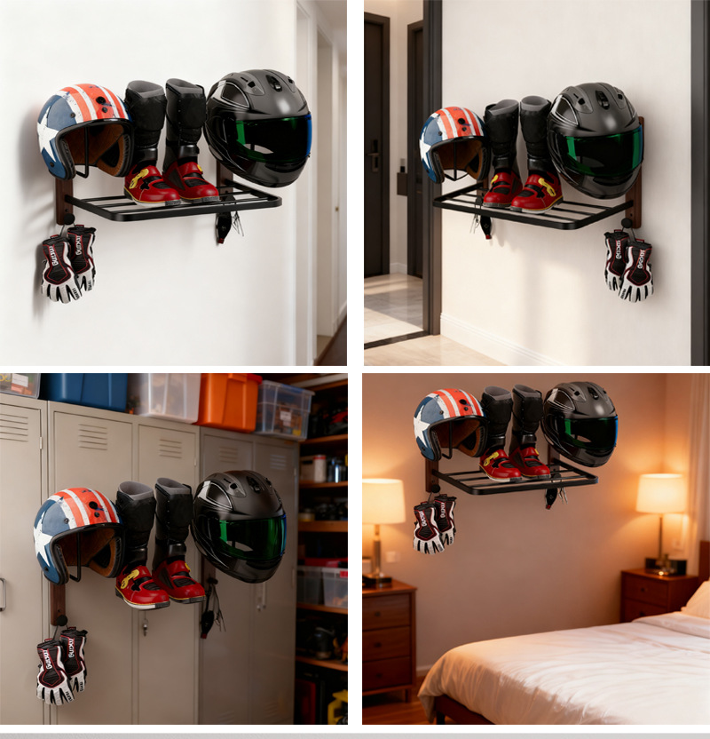 Cross-Border Wooden Motorcycle Helmet Rack Wall-Mounted Motorcycle Helmet Display Rack Solid Wood Motorcycle Leather Clothing Equipment Rack
