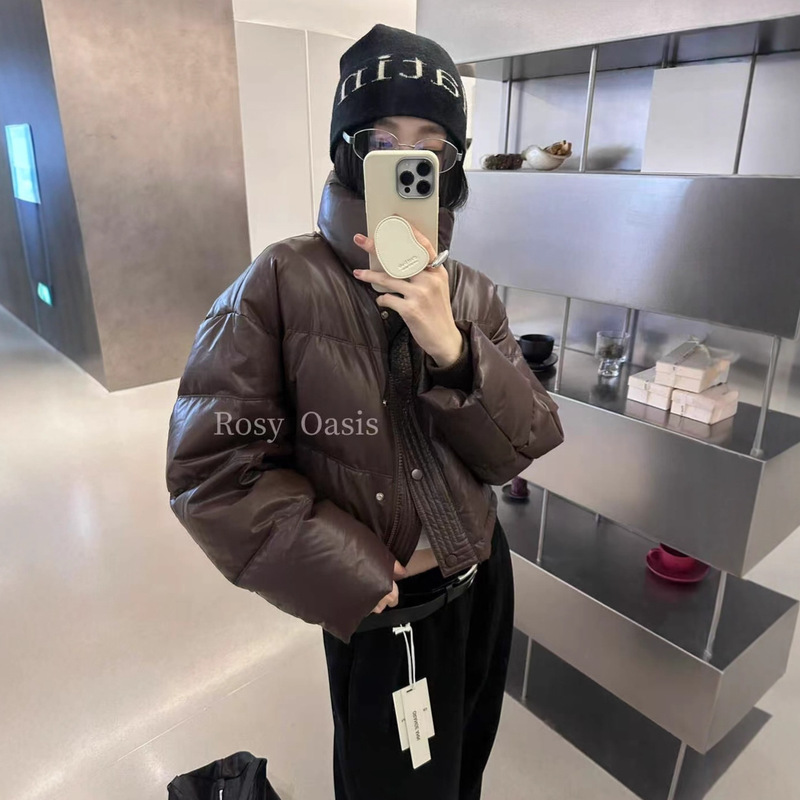 Soft Pu Protein Soft Leather down Jacket Korean Style Simple Stand Collar Puffer Jacket Petite down Jacket for Women D80898 Soft Pu Protein Soft Leather down Jacket Korean Style Simple Stand Collar Puffer Jacket Petite down Jacket for Women D80898
