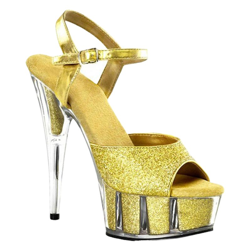 Sandalias de cristal con lentejuelas brillo con hebilla para el rendimiento de la etapa pasarela de moda más tamaño zapatos de mujer 15cm tacones altos