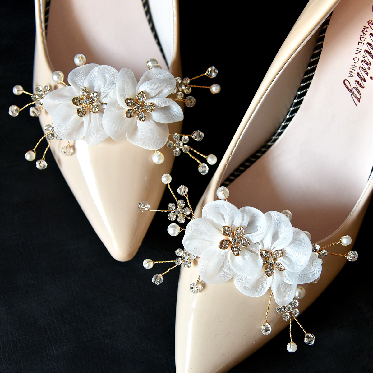 Chaussures De Mariage Nuptiales Décoration De Perles Faites À La Main Boucle De Chaussure De Fleur De Perle display picture 1