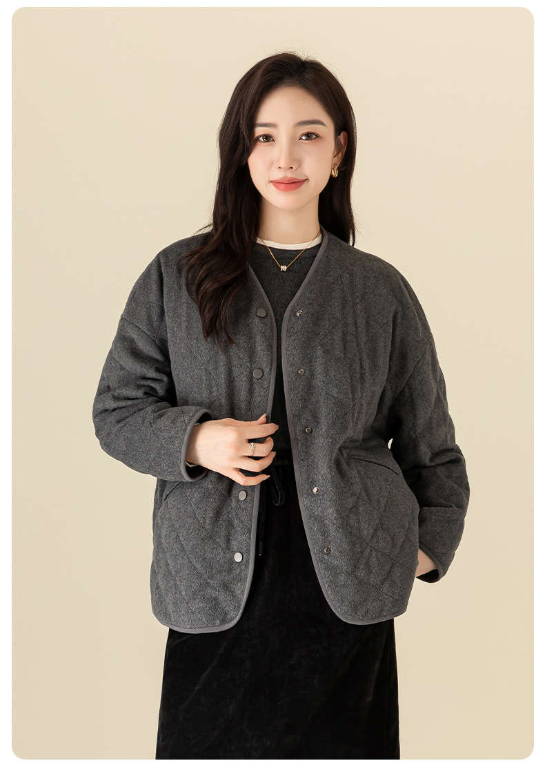 Áo khoác len cardigan nữ lót lông vũ trắng 90% dày dặn mùa đông — mã não màu xám chi tiết 17