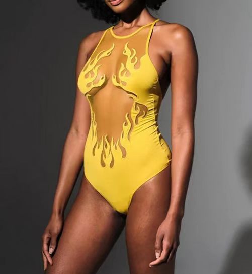 One-pieces Tops Type Swimming Pool Occasion Round Neck Neckline Quick Dry Function Women's Sexy Flame One Piece Swimwear