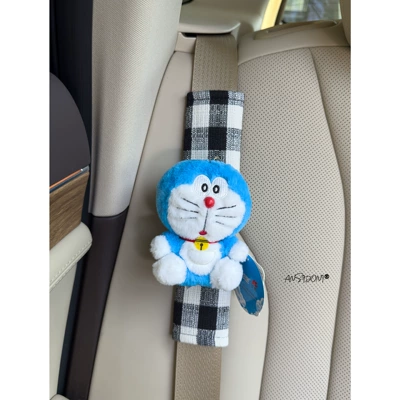 Doraemon Car Seat Belt Shoulder Pads for All Seasons, Cartoon Cute Car Interior Accessories, Women's Seat Belt Covers (Sürətlər qutusu və əl tormozu başlıqları) - shoulder-pads-linen-black-check-genuine-cute-doraemon-single