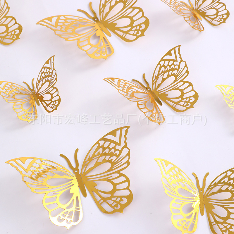 Pegatinas de mariposa tridimensionales huecas de metal transfronterizo, decoración de dormitorios para el hogar, pegatinas de pared 3D, pegatinas de joyería tridimensionales navideñas