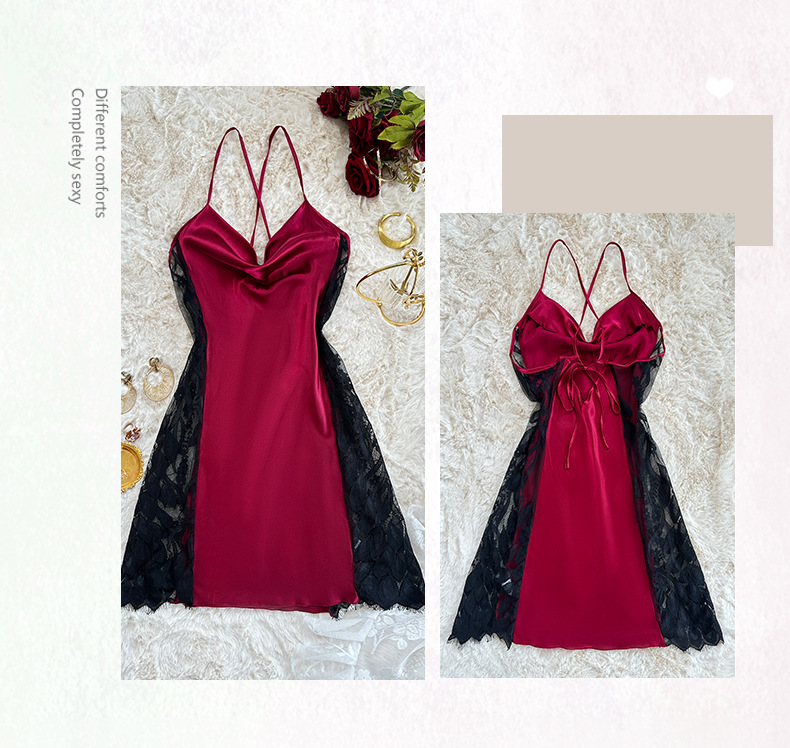 Camisón de encaje para mujer espalda descubierta vestido ajuste_voghion.com