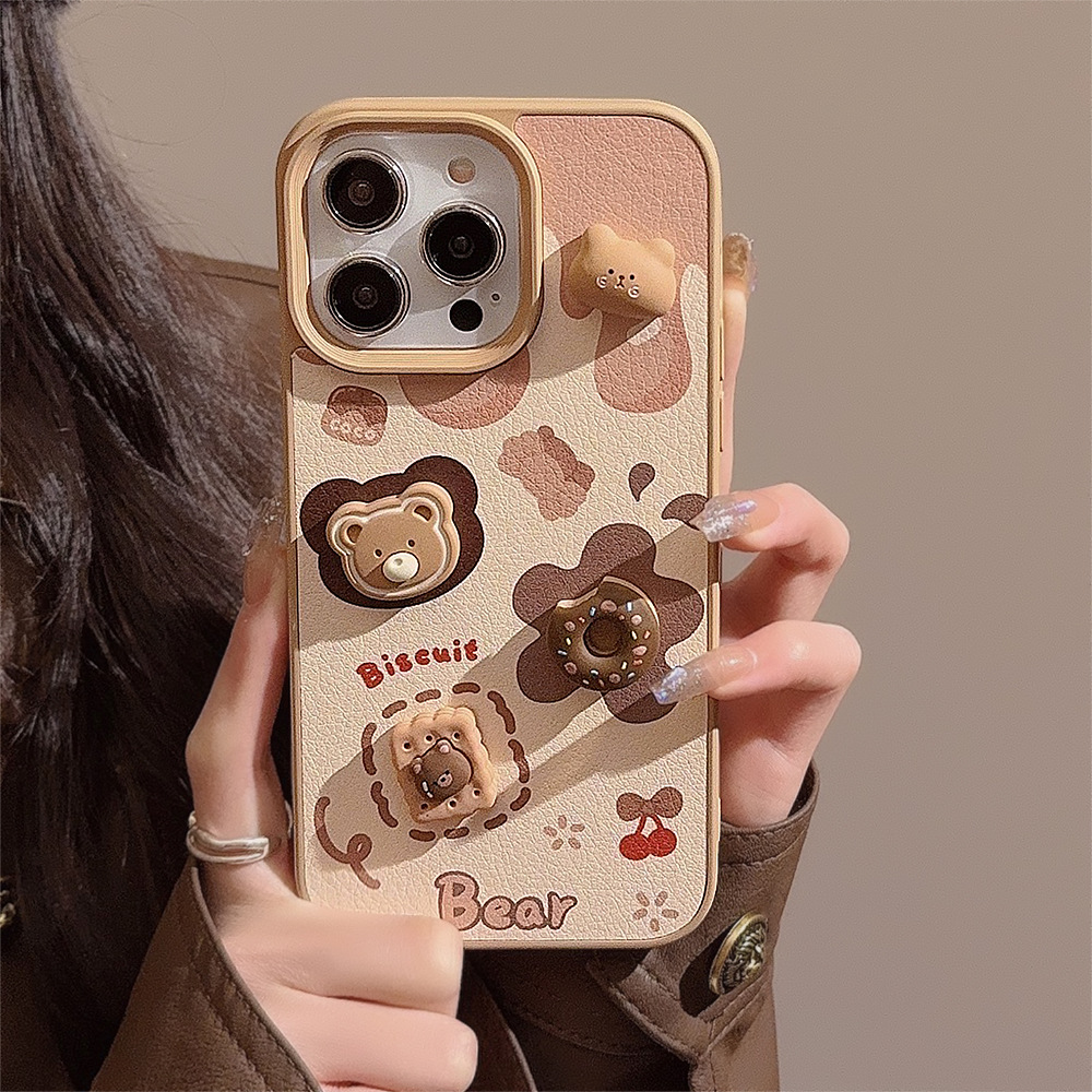 Funda de Teléfono 3D con Diseño de Oso de Galleta para iPhone 16, 17 Pro Max, 13, Compatible con iPhone 15, con Cordón Bonito, 12, Rígida