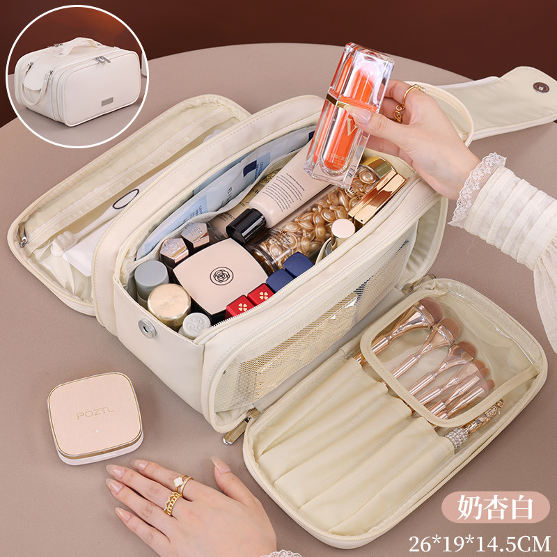 Bolsa de maquillaje portátil de lujo ligero de gran capacidad portátil de doble cremallera para productos de cuidado de la piel de almacenamiento de maquillaje de viaje bolsa de lavado