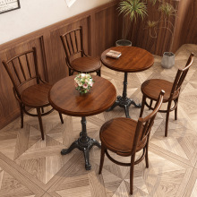 商用复古咖啡厅实木桌子美式风甜品店烘焙店小圆桌西餐厅实木餐椅