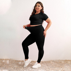大碼瑜伽服套裝胖短袖褲子夏季薄款女180斤大碼瑜伽服套裝胖mm夏