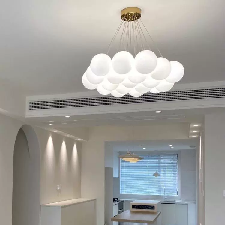 Round bulb, ceiling lamp, moon for living room, creative glass cream lights, french style, light luxury style