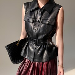 2025年春秋装新款减龄百搭舒适休闲设计女短款马夹人造皮革马甲潮