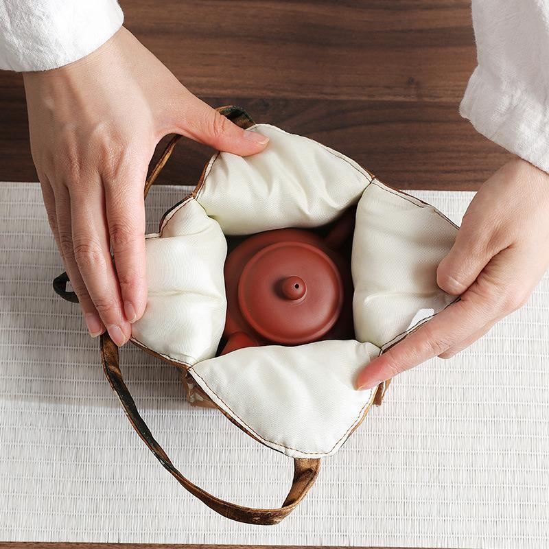 Juego de té bolsa de almacenamiento portátil de viaje Xiangyun juego de té de hilo bolsa de taza de té bolsa engrosada sola taza bolsa taza de té de la olla