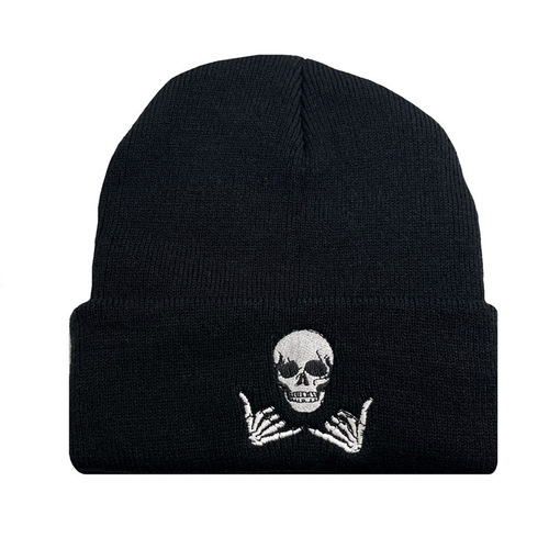 Bestselling Skeleton Head Hand Embroidered Knitted Wool Hat for Men and Women, Versatile Warm Winter Cap