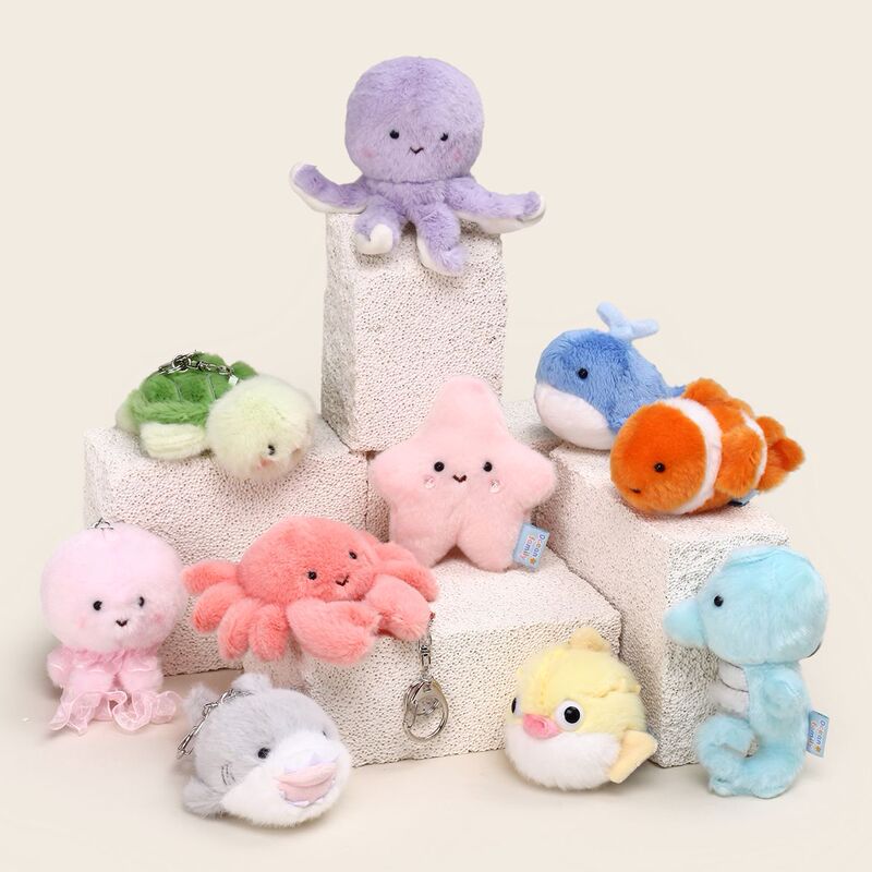 Original Ocean Family Pressable Bb Sound Stress Relief Ocean Aquarium Small Animal Plush Pendant Backpack Keychain