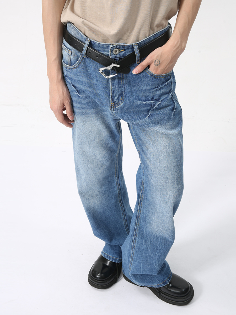 MTLCLOTHES Hombres| 2024 verano nuevo producto americano High Street Lightning Crack micro lavar la marea de jeans