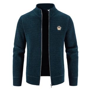 2024 cardigan men's jacket sweater autumn and winter knitted one velvet fleece-lined cardigan coat plus size factory direct sales