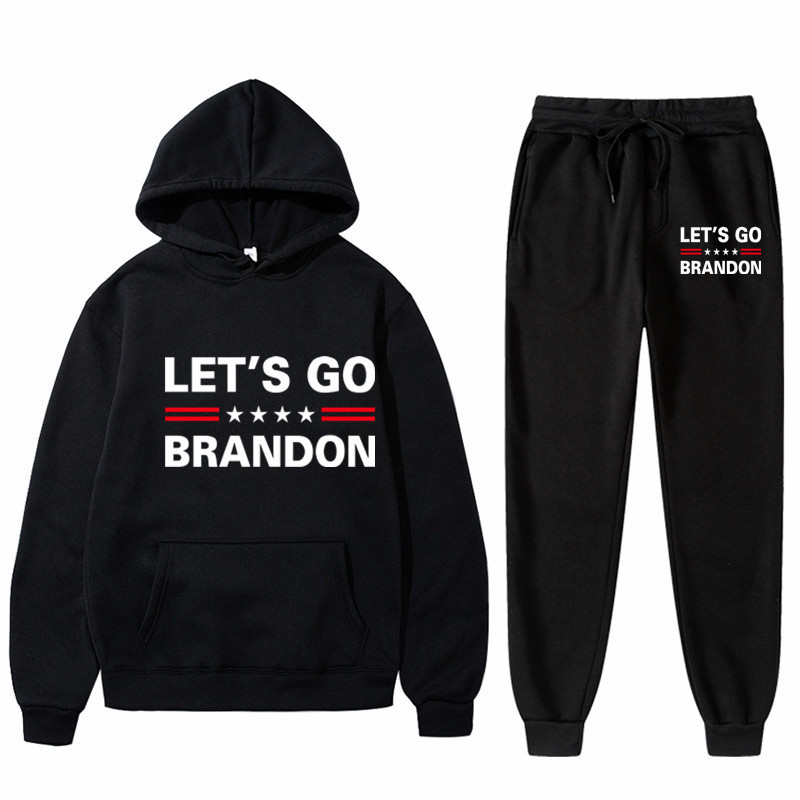 秋套头新品LET'S GO BRANDON布兰登字母落肩连帽抓绒连帽卫衣卫裤