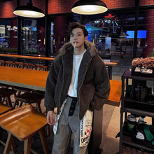 外贸加厚夹克秋冬高级感气质男短款连帽外套保暖夹棉开衫韩版廓形