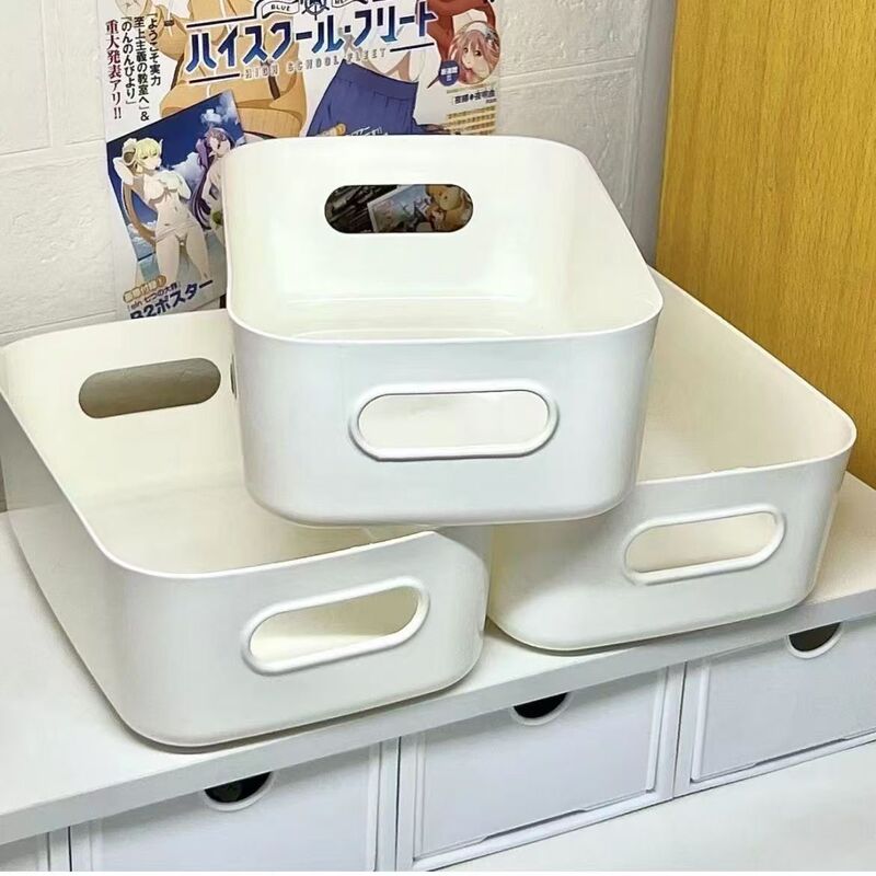 Cheap Simple White Portable Storage Basket Dormitory Sticker Storage Box Ins Style Plastic Large Capacity Storage Frame