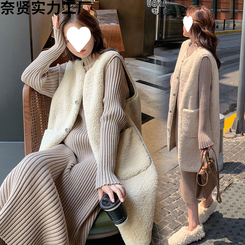 임산부 가을 겨울 드레스 슈트 아우터 웨어 램 울 조끼 코트 가을 대형 사이즈 느슨한 임산부 스웨터 드레스