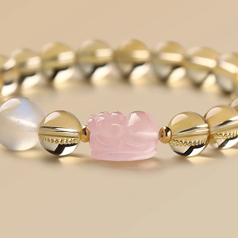 Natural rose quartz PI Xiu crystal bracelet for women, new Chinese-style traditional Chinese style jewelry, niche high-end ethnic style yellow crystal bracelet 369 undefined