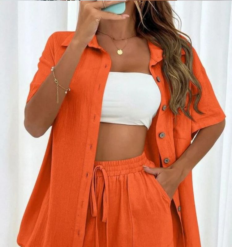 Casual Women's Shorts Set Two Piece Solid Colour Summer Outfit_voghion.com