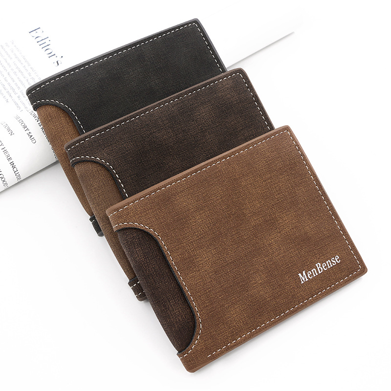 Estilo coreano de los hombres de la cartera corta de cuero de costura esmerilado de gran capacidad de la moneda del bolso de La Moneda titular de la tarjeta CERTIFICADO DE Bolso de Los Hombres de la cartera