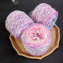 （三两）马海毛渐变彩虹糖围巾线手工编织雪花绒彩点豆豆手混线