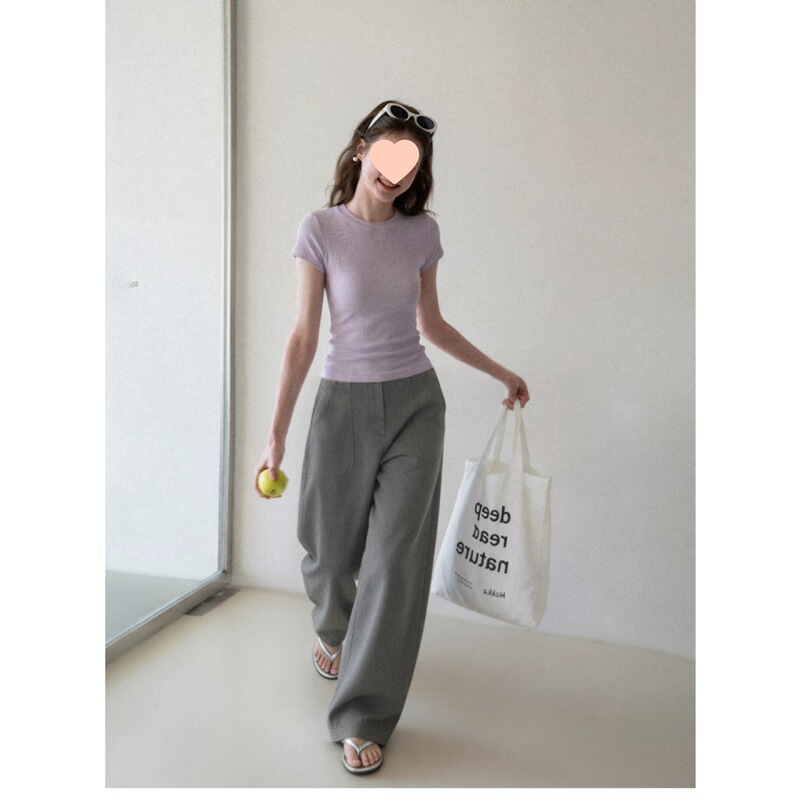 Purple Round Neck Knitted Short-Sleeved Shirt for Women Summer 2026 New Slim Fit Short Top 2026 Purple Round Neck Knitted Short-Sleeved Shirt for Women Summer 2026 New Slim Fit Short Top 2026